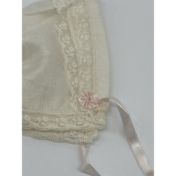 Vintage Infant White Pink Handmade Bonnet Christening Baptism - Picture 1 of 6